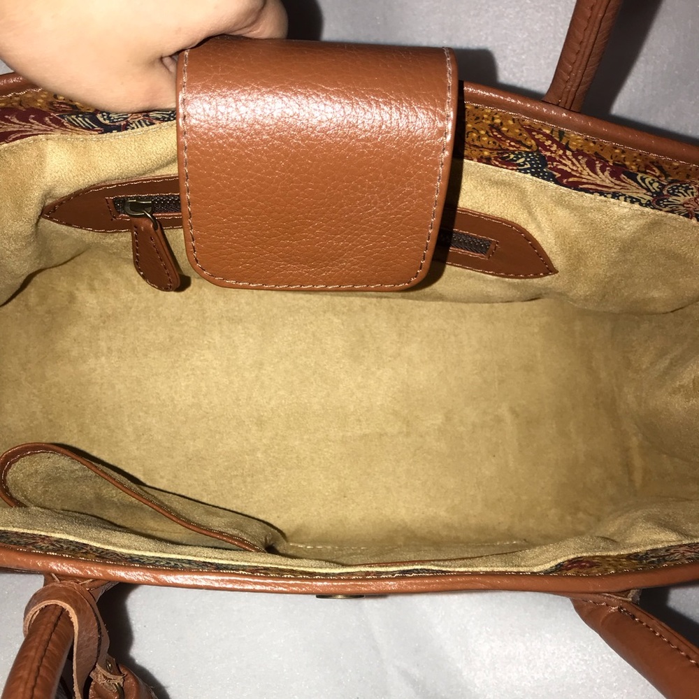 Brand new brown leather ethnic Batik Tote Bag - Picture 5 of 8